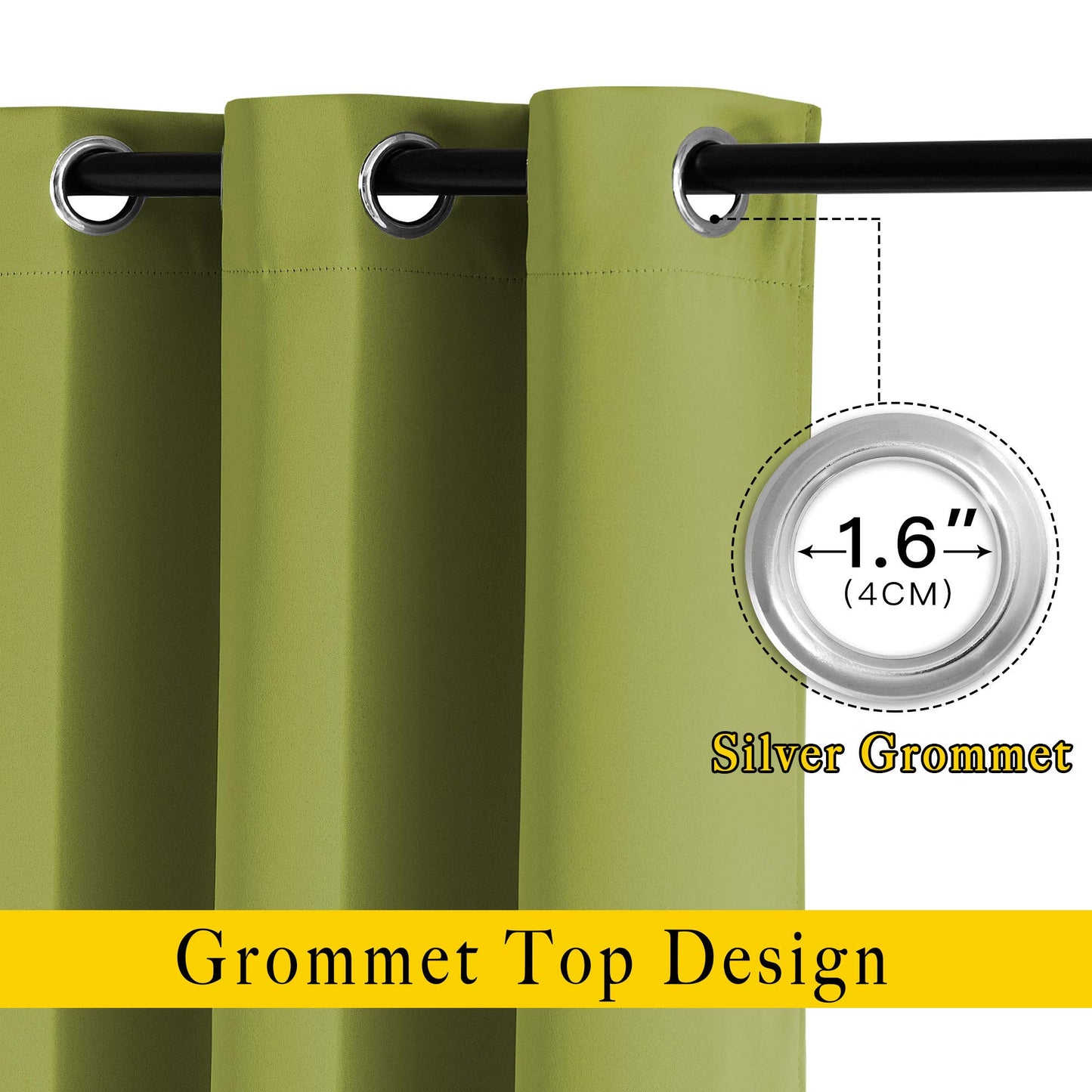 NICETOWN Bedroom Curtains Blackout Draperies - Noise Reducing Thermal Insulated Window Decorative Blackout Draperies/Drapes for Kid's Room (1 Pair, 52 x 95 inches in Fresh Green)