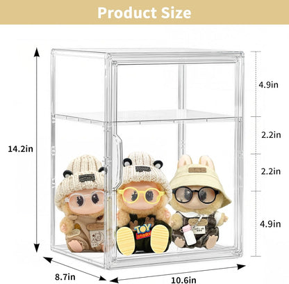 Skiennix Acrylic Display Case - Clear Storage Bin with 3 Adjustable Layers & Magnetic Door | Large 2-Pack