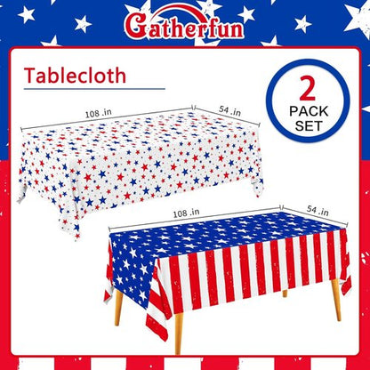 Gatherfun 4th of July Party Supplies Set - American Flag Theme Kit for Independence Day | 2 Disposable Tablecloths