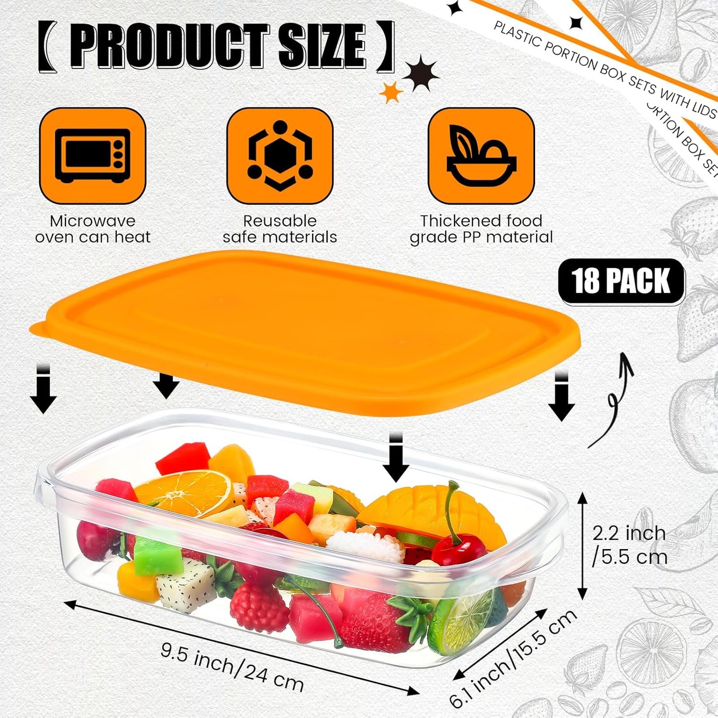 Qinyoung 18-Piece Plastic Food Storage Container Set - 33 Oz | Stackable, Microwave & Dishwasher Safe (Orange)