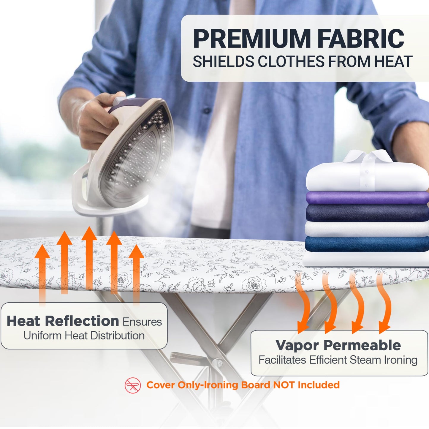 UniSimp Ironing Board Cover and Pad 15"x54" Extra Thick Natural Cotton, Scorch and Stain Resistant Padding, Standard Size Iron Board Cover with Fasteners Heavy Duty Elastic Edge, Heatproof Rose