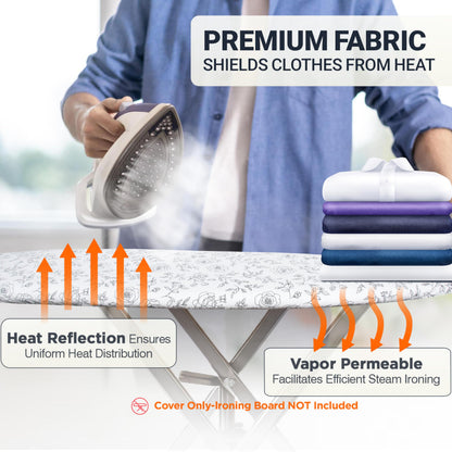 UniSimp Ironing Board Cover and Pad 15"x54" Extra Thick Natural Cotton, Scorch and Stain Resistant Padding, Standard Size Iron Board Cover with Fasteners Heavy Duty Elastic Edge, Heatproof Rose