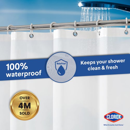 CLOROX Shower Curtain Liner & Hooks, Premium Lightweight Flexible Waterproof 4g PEVA for Bathroom with Weighted Magnets, Standard Size 70" x 72", Frosty 1 Pack