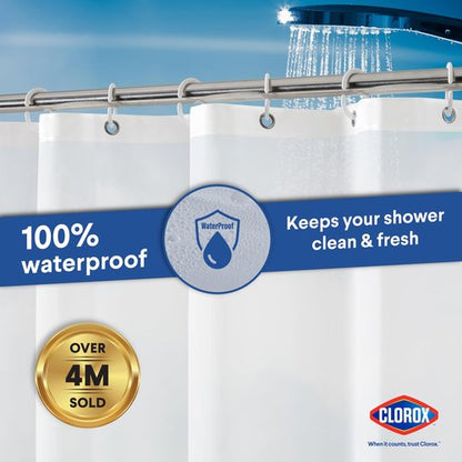 CLOROX Shower Curtain Liner & Hooks, Premium Lightweight Flexible Waterproof 4g PEVA for Bathroom with Weighted Magnets, Standard Size 70" x 72", Frosty 1 Pack