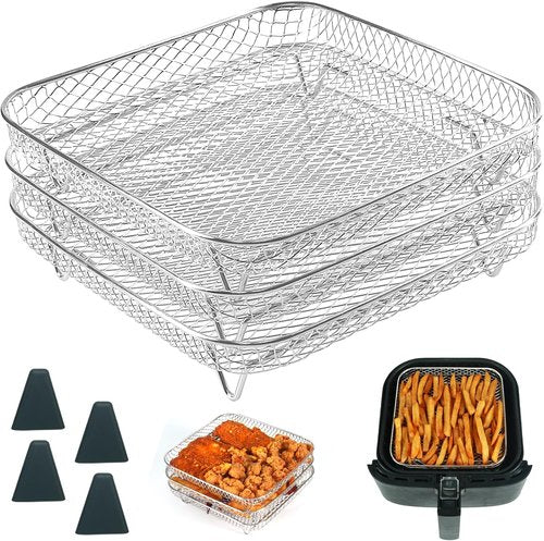 BYKITCHEN 8-Inch Square Air Fryer Rack - 3-Piece Stackable Stainless Steel Dehydrator Set for Cosori & Ninja Pro XL