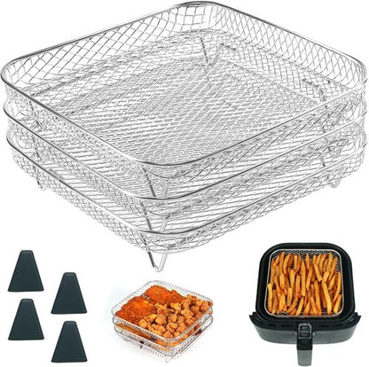 BYKITCHEN 8-Inch Square Air Fryer Rack - 3-Piece Stackable Stainless Steel Dehydrator Set for Cosori & Ninja Pro XL