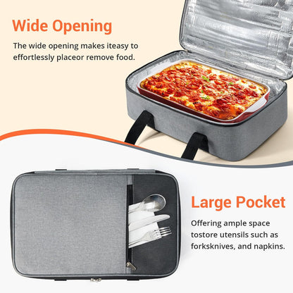 Skiennix Insulated Casserole Carrier - Versatile Hot & Cold Food Tote for Potlucks | Fits 9"x13" Dish - Grey