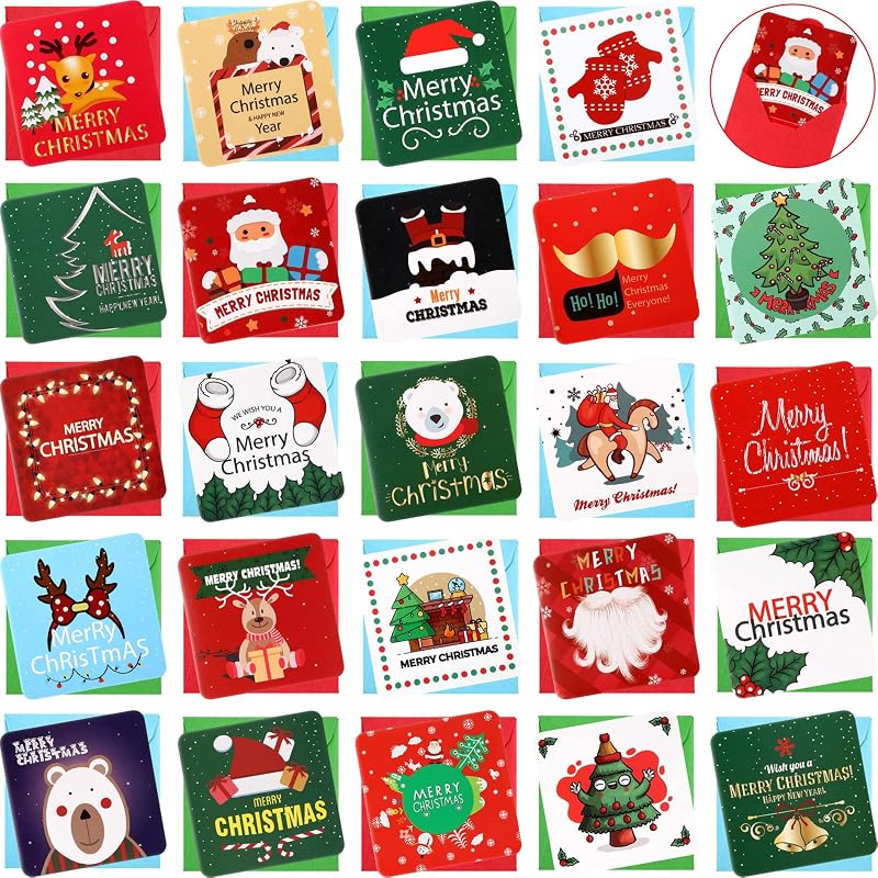Outus 48 Pcs Mini Christmas Cards with Envelopes - Assorted Designs (Variation of THIS listing: 48)