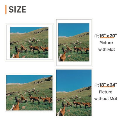 upsimples 18x24 Picture Frame, Display Pictures 16x20 with Mat or 18 x 24 Without, Wall Hanging Poster Frames, White, 1 Pack