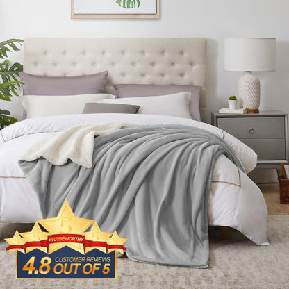 Walensee Sherpa Fleece Blanket (King Size 108”x90” Ash Grey) Plush Throw Fuzzy Super Soft Reversible Microfiber Flannel Blankets for Couch, Bed, Sofa Ultra Luxurious Warm and Cozy for All Seasons
