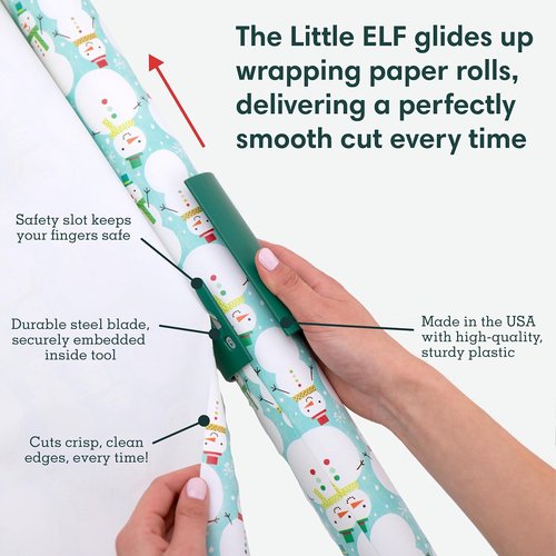 Little ELF Wrapping Paper Cutter - 2-Pack | Made in USA | Green Holiday Gift Wrap Holder