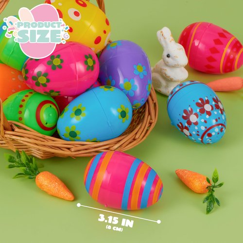 JOYIN 3.15Inch Printed Plastic Eggs Colorful, Fillable Empty Eggs Bulks for Easter Hunt Event, Party Favor-30 pcs