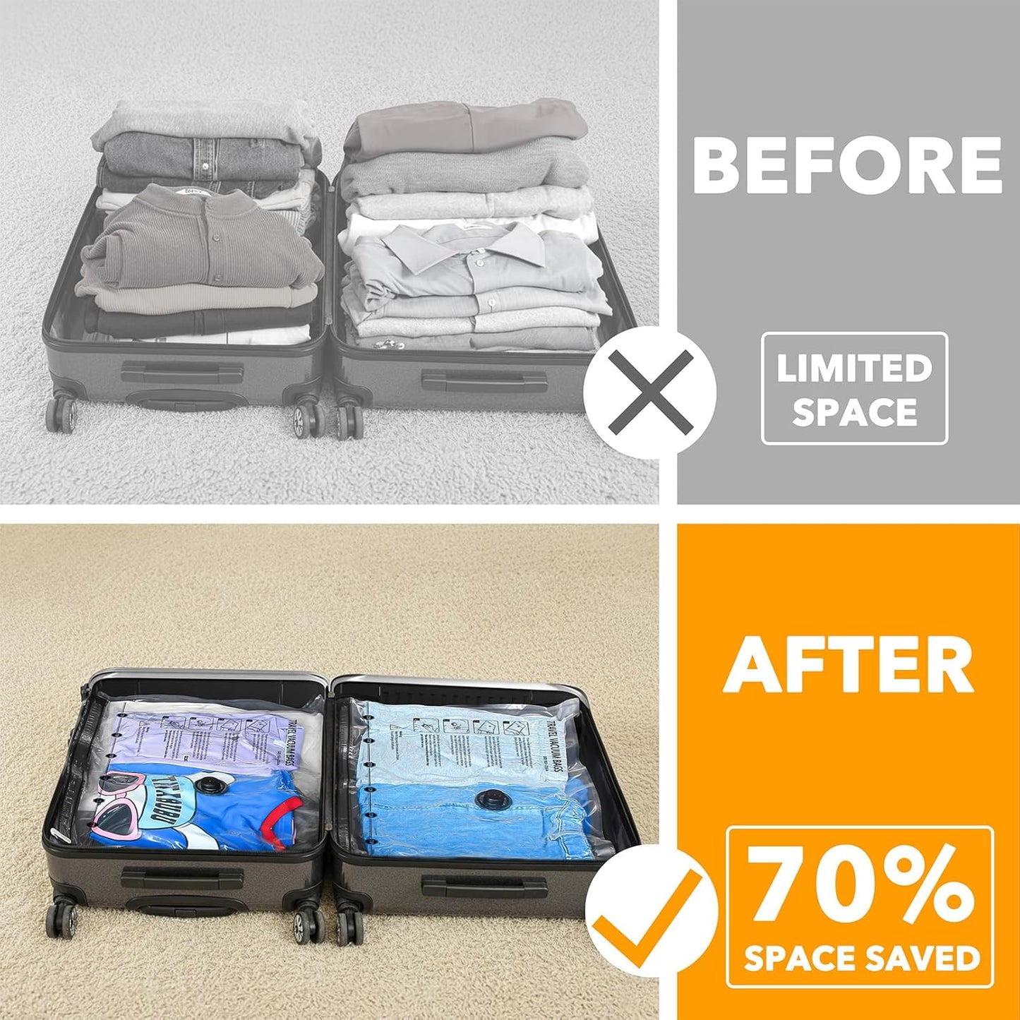 SpaceAid Vacuum Seal Bags - 18 Pack Travel Compression Bags with Electric Pump for Clothing & Luggage