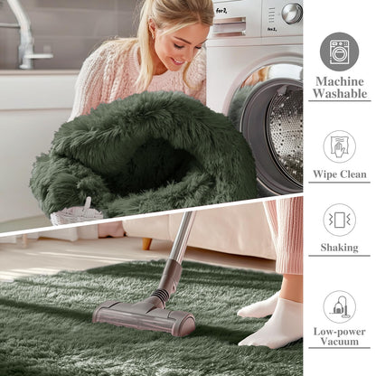 OLANLY 5x8 Machine Washable Large Area Rugs for Living Room, Bedroom, Soft Fluffy Shaggy Bedside Rug, Indoor Floor Carpet for Kids Girls and Boys, Dorms, Nursery, Home Decor Aesthetic, Olive Green