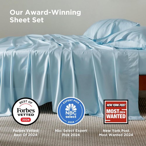 Bedsure King Size Sheets Set - Cooling Bamboo Rayon Sheets for Hot Sleepers | Breathable & Soft, Aqua