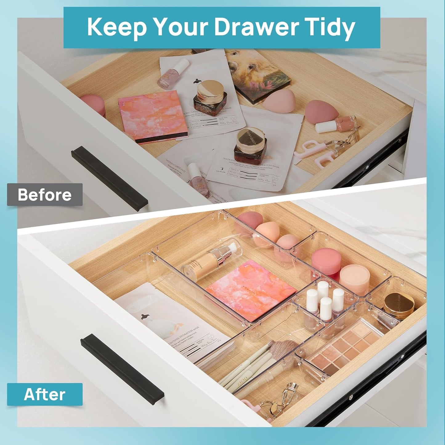 Vtopmart Makeup Drawer Organizer Set - 10 Clear Acrylic Bins for Cosmetics & Jewelry Storage | 4 Sizes