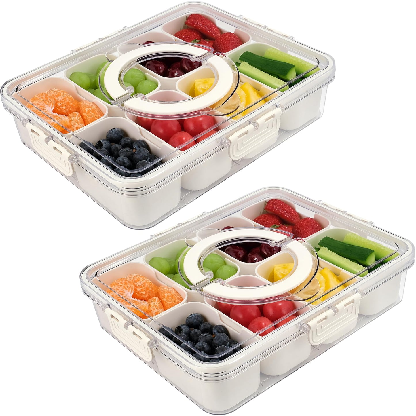 TAROSE Divided Serving Tray with Lid and Handle, Portable Snack Containers Snackle Box Snack Tray with Lid, Veggie Tray Charcuterie Boxes Fruit Tray Candy Organizer (8 Compartments)