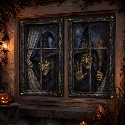 Halloween Window Covers 2 Pack - Creepy Witch Faces, 31.5 x 47.2 in - Variation D