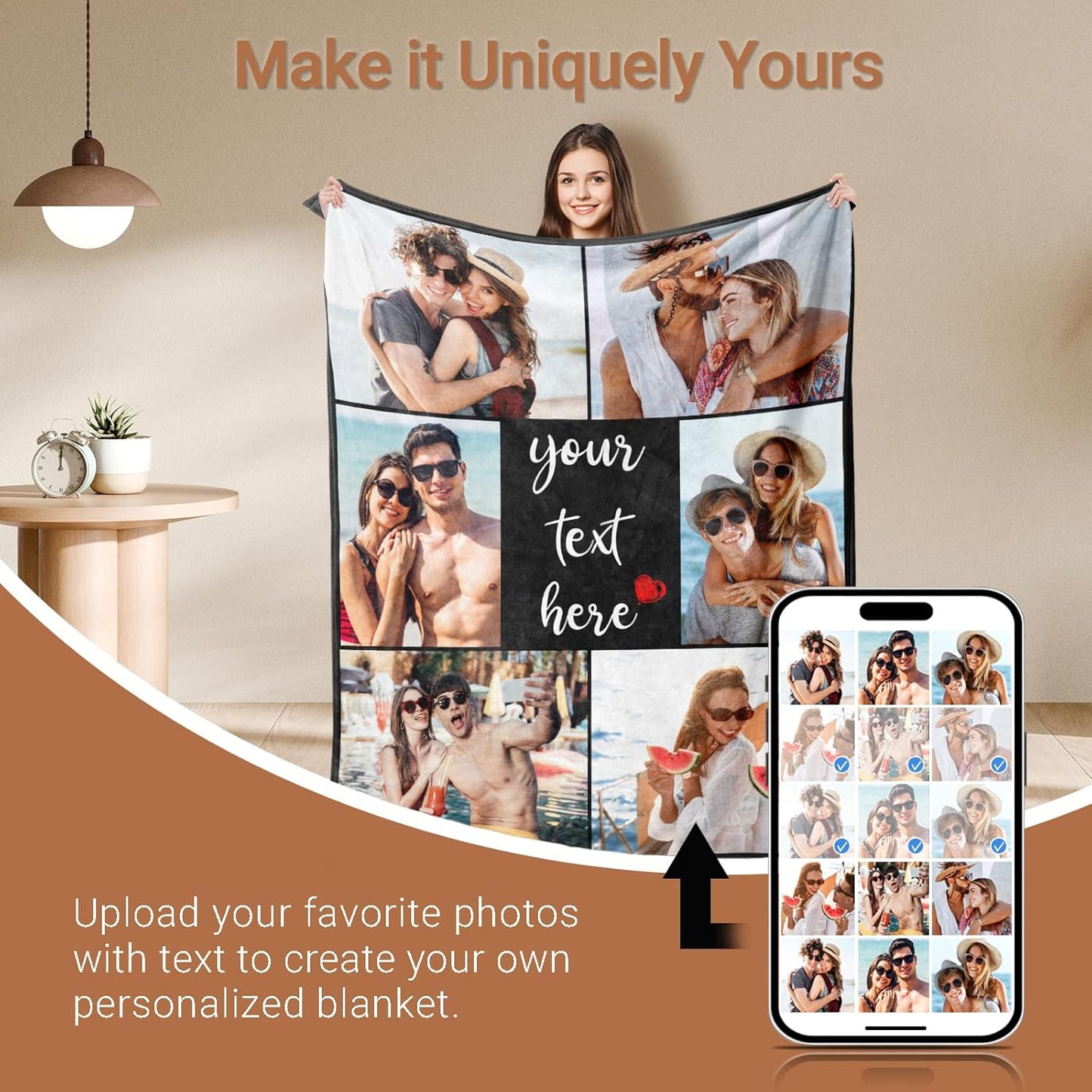 Skiennix Custom Photo Blanket - Personalized Collage Throw for Anniversary, Birthday, Valentine's Day Gifts