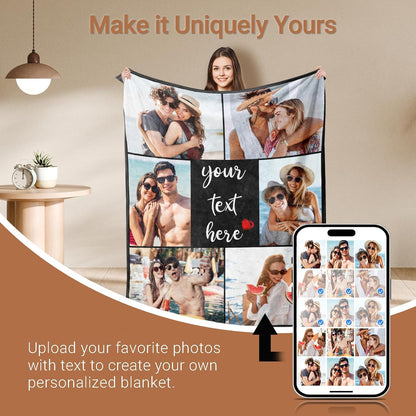 Skiennix Custom Photo Blanket - Personalized Collage Throw for Anniversary, Birthday, Valentine's Day Gifts