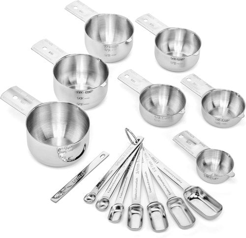 Hudson Essentials Stainless Steel Measuring Cups & Spoons Set - 14 Piece Kitchen Tool Set