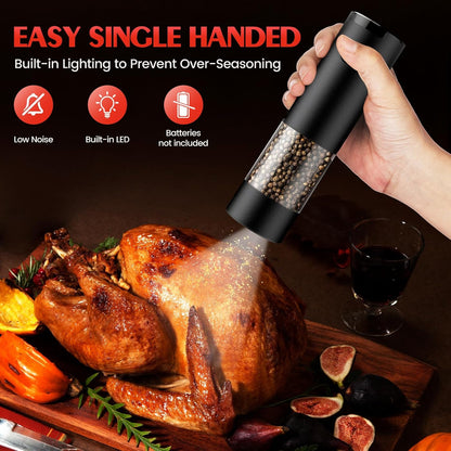 Skiennix Electric Salt and Pepper Grinder Set - Automatic Battery Operated | Adjustable Coarseness, LED Light, Large Capacity