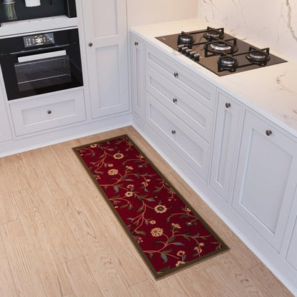 Ottomanson Hallway Runner Rug 20" x 53" Non Slip Floral Area Rugs Easy to Clean Laundry Rug Runner Durable & Pet Friendly Floor Carpet Runners for Hallways Entryway Living Room Kitchen Bathroom, Red