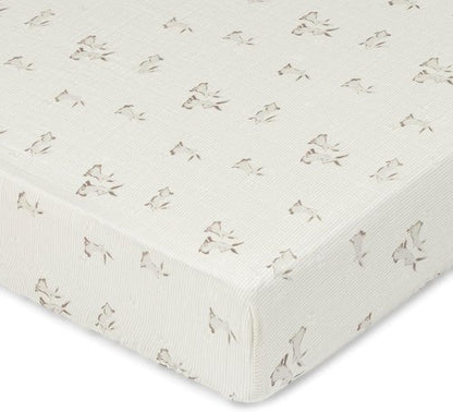 Crane Baby 100% Organic Cotton Fitted Crib Sheet - Soft, Breathable, Gender Neutral Bunny Design