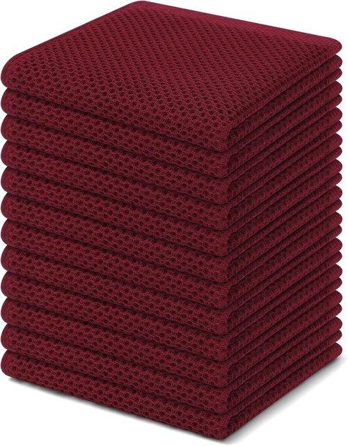 Homaxy Kitchen Dish Cloths - 100% Cotton Waffle Weave, Ultra Soft & Absorbent | 12-Pack, 12 x 12 Inches, Burgundy