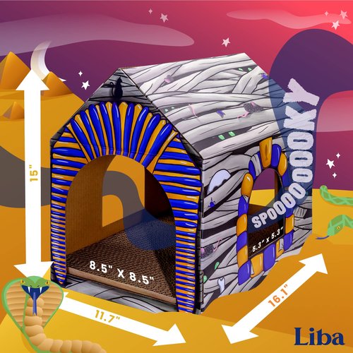 LiBa Cardboard Holiday Cat House with Scratch Pad and Catnip, Cat Bed for Indoor Cats, Cat Scratching Toy, Christmas Decorations Cat Gifts for Cats Mummy House