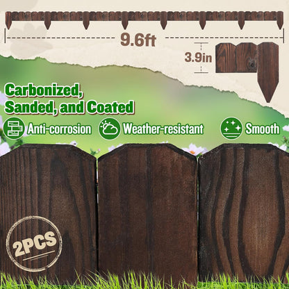 Sturdy Wood Garden Edging by [Brand Name] - 9.6ft Landscape Border, Anti-Corrosive & Low-Profile Design for Flower Beds & Paths