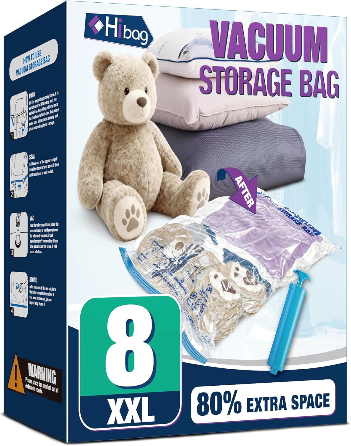 Skiennix XXL Jumbo Vacuum Storage Bags - 47''X35'' Extra Large for Blankets & Comforters (8 Pack)