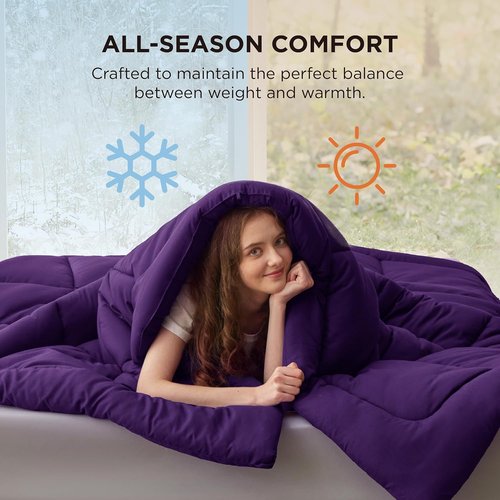 Bedsure Comforter Duvet Insert - King Size Quilted Down Alternative Blanket, All Season, Purple 90 x 102 Inches