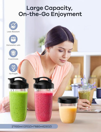 Ganiza Blender - 14-Piece Smoothie Maker with 1300W Power | Portable Ice Crushing & Grinding, 2 Cups Included
