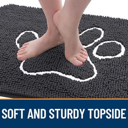 OLANLY Dog Door Mat - Absorbent Non-Slip Mud Mat for Muddy Paws | 70x35, Dark Grey, Quick Dry Chenille