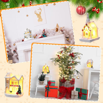 Vinsot 26-Piece Resin Winter Miniature Village Set - Light-Up LED Houses & Pine Trees Decor