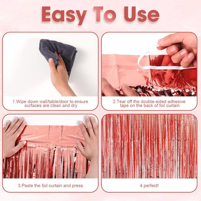 Voircoloria Rose Gold Foil Fringe Backdrop Curtains - 3 Pack Tinsel Streamers for Parties & Events