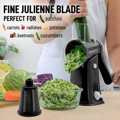 Zulay Kitchen Rotary Cheese Grater 5 Blade Cheese Shredder - Manual Hand Crank Cheese Grater With Reinforced Suction & 5 Interchangeable Drums - Easy to Use, Vegetable Chopper Round Mandoline Slicer