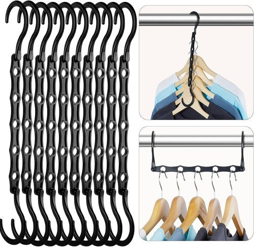 HOUSE DAY Black Magic Space Saving Hangers - Sturdy 10 Pack with 5 Holes for Heavy Clothes | Closet Organizer Essentials
