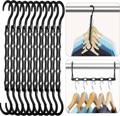HOUSE DAY Black Magic Space Saving Hangers - Sturdy 10 Pack with 5 Holes for Heavy Clothes | Closet Organizer Essentials