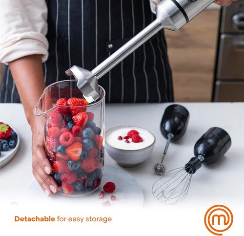 MasterChef Immersion Blender - Handheld Stainless Steel Stick Emulsifier with Whisk & Frother Attachments | 400W for Baby Food, Soups & Lattes