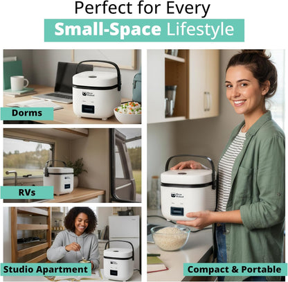Rice Robot Personal Rice Cooker - PFAS-Free Nonstick Design | 1 Quart Capacity with Steamer Tray & Recipe Book