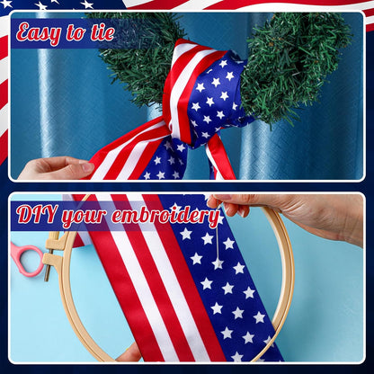 VitalCozy Wreath Sash Set - 2 Pcs Decorative Ribbon for Indoor/Outdoor Use | 4.5" W x 56" L (Red & Blue)