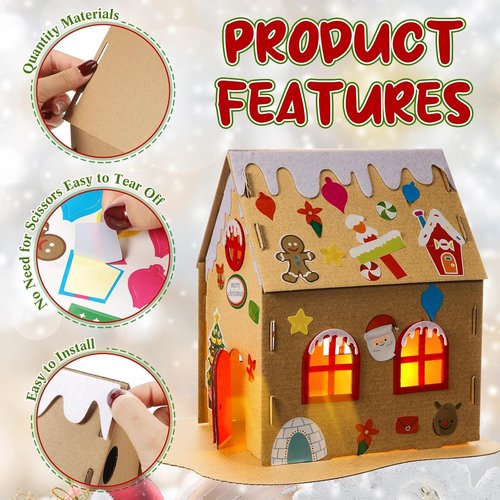 Hiboom Christmas Gingerbread House Kit - 15 Sets of Cardboard Decor for Holiday Crafts & DIY Fun