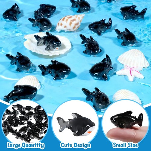 Exasinine 30 Pcs Resin Shark Miniature Decoration Kit - Perfect for Fish Tanks & Fairy Gardens | Black