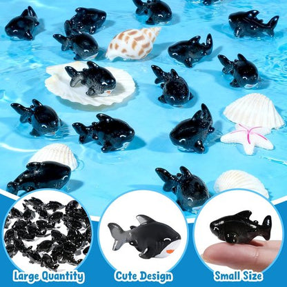 Exasinine 30 Pcs Resin Shark Miniature Decoration Kit - Perfect for Fish Tanks & Fairy Gardens | Black