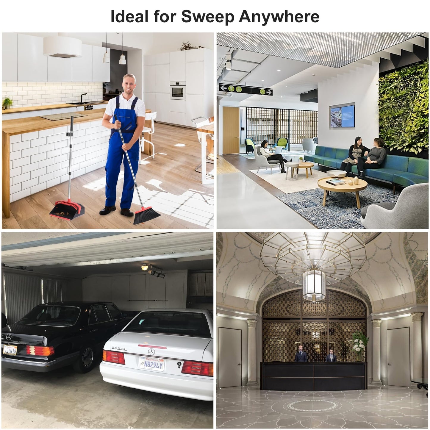 Tiumso Upgrade Broom with Dustpan Combo Set, Broom and Dustpan Set with 51'' Long Handle, Dust Pan and Brooms, ZeroGap Lip, Self-Cleaning Dustpans Teeth for Lobby Kitchen Restaurant - Black and Red