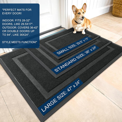 OLANLY Indoor/Outdoor Door Mat Set - Black Geometric Design (29.5x17 in & 32x20 in)