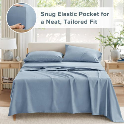 Comfort Spaces 100% Cotton Sheet Set Breathable, Lightweight, Soft with 12" Elastic Pocket Fits up to 14" Mattress, All Season Cozy Bedding, Matching Pillow Case, Twin Blue 3 Piece
