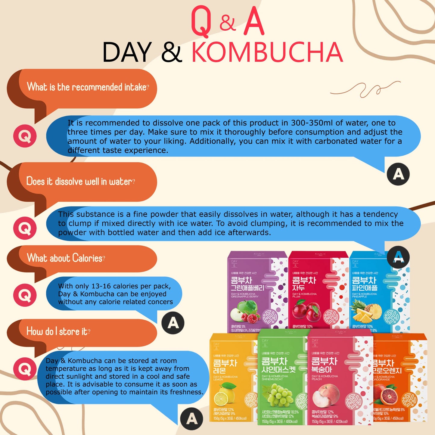 Kombucha Powder Tea Pack Korean Healthy Beverage Juice - Korean Tea Drink Zero Sugar, Sparkling Fermented, Probiotics & Prebiotics 10 sticks (Plum)